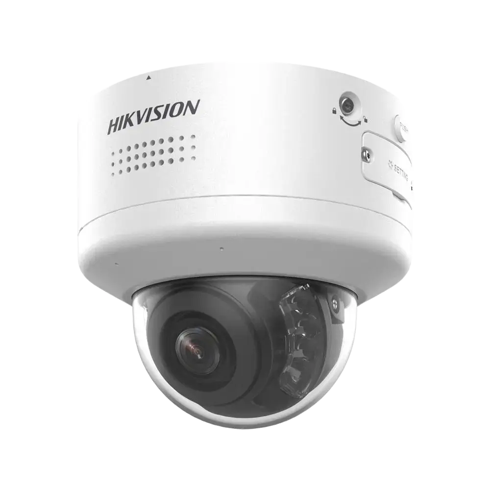 Caméra dôme de vidéosurveillance Hikvision avec intelligence artificielle.