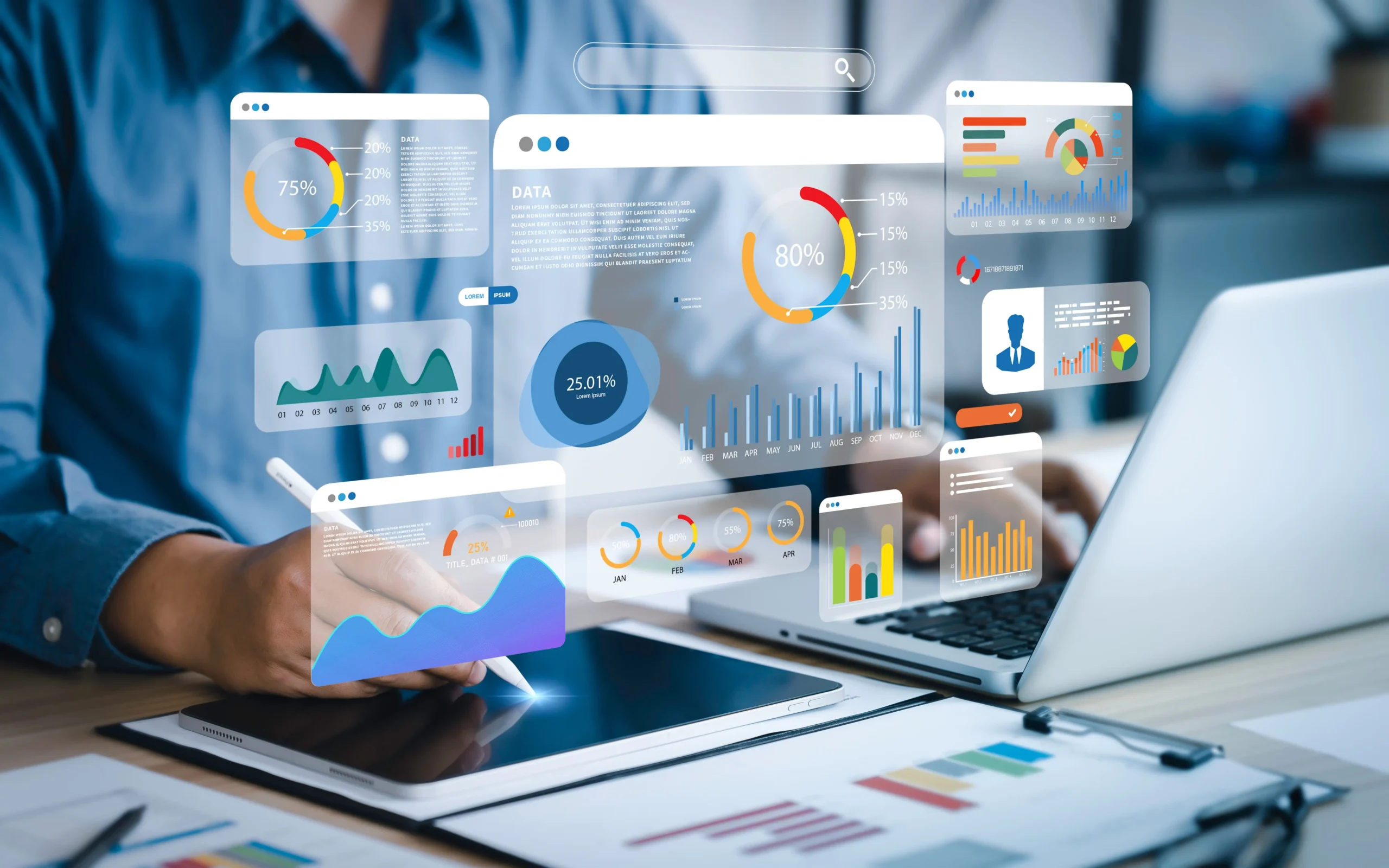 Interface de CRM et analyse de données.
