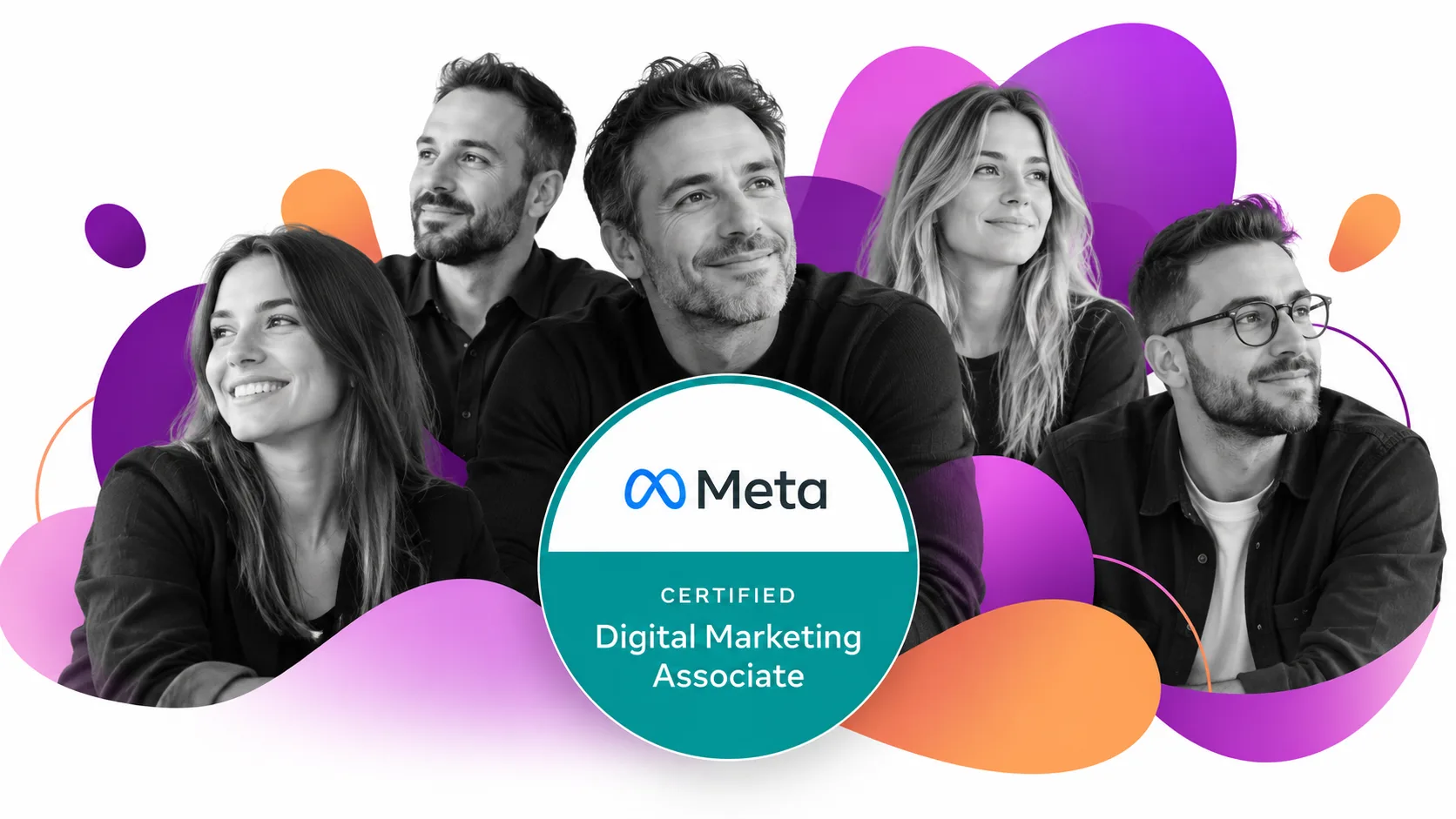 L'équipe créative YOQO et le badge Meta Certified Digital Marketing Associate